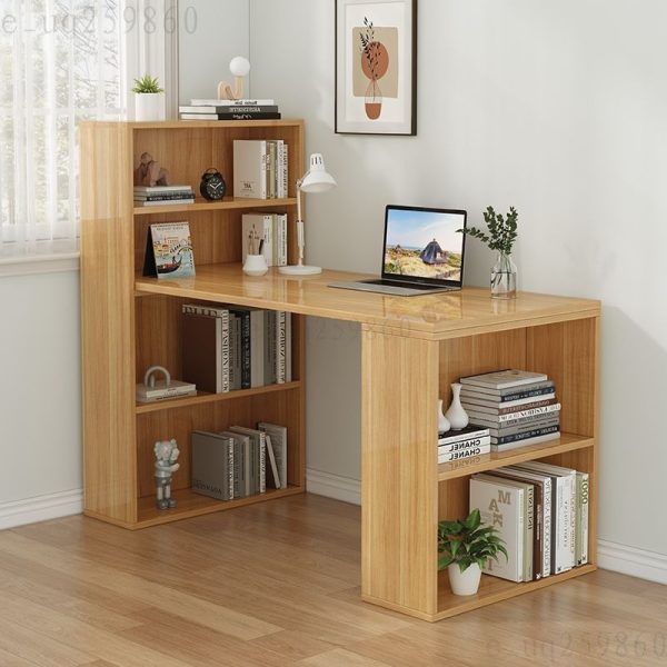 Modern Wooden L-Shape Study & Work Desk with Bookshelf Storage