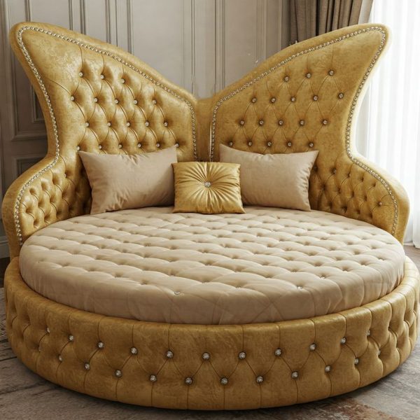 Luxury Golden Butterfly Round Bed (8 Feet)
