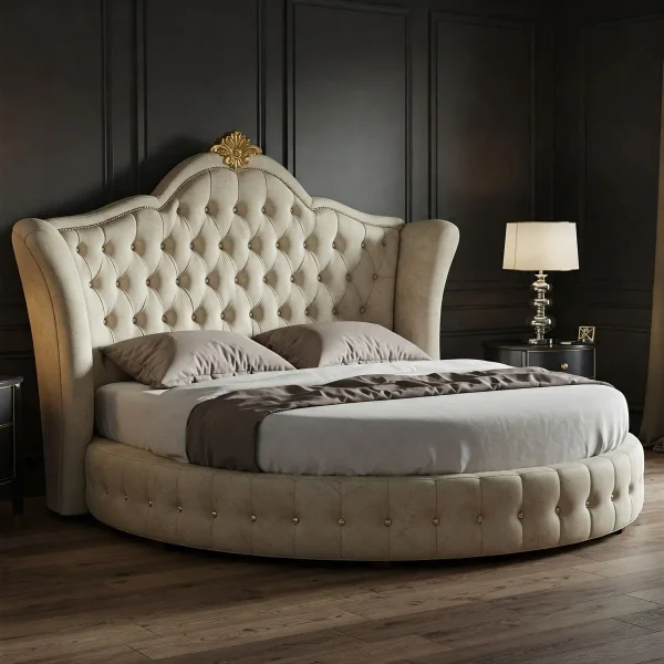Royal Round Tufted Bed – Elegant Luxury for Your Bedroom