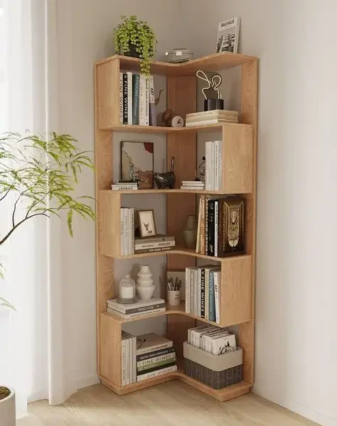 Corner Wooden Bookshelf – Canadian Veneer Oak