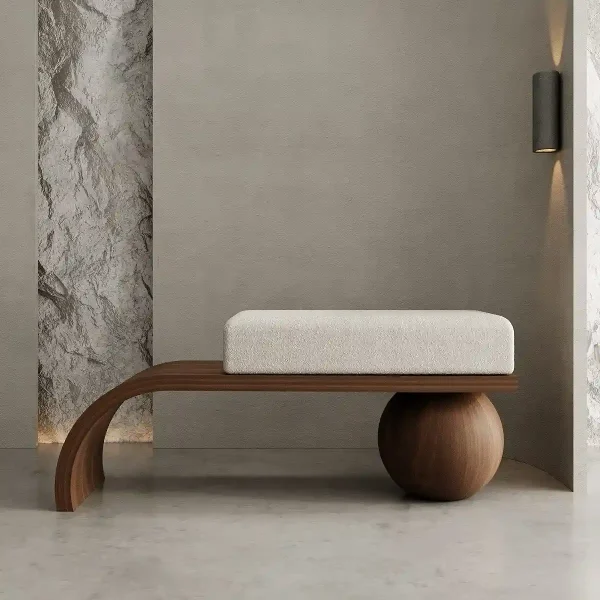 Luxury Modern Designer Bench with Upholstered Cushion