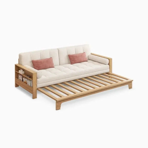 Multi-Functional Wooden Sofa Cum Bed with Side Storage 